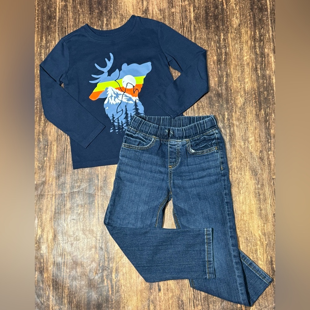 Jumping Beans Navy Graphic Tee and Denim Pants Set 4/5